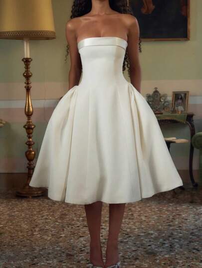 Women's Solid Pleated Ruched Glamorous Party Dress