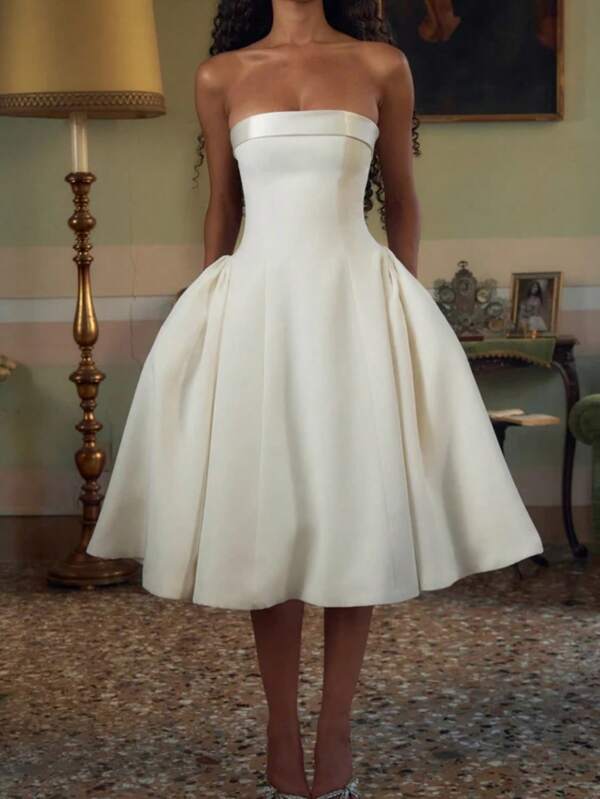 Women's Solid Pleated Ruched Glamorous Party Dress