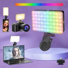 1 pieza Luz de relleno para teléfono móvil, 90 LED de alta potencia recargable con clip, luz de fotografía de colores RGB M140, luz de selfie de tres colores M140, luz de video recargable portátil, luz LED con clip, ajuste de ángulo de 360°, adecuada para teléfono móvil, cámara, computadora portátil, tableta, selfie, videoconferencia, iluminación, maquillaje, selfie, vlog, 1800mAh.
