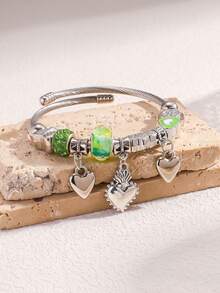 Popular Classic Silver Stainless Steel Bracelet Exquisite Pendant Alloy Adjustable Couple Bracelet - 綠色 - 查看 5