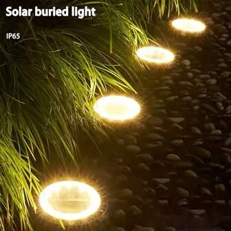 4 pezzi 8 LED faretti a energia solare da interrare, luci da esterno per il paesaggio, luci a disco solare da interrare, luci per percorsi di giardino, luci da percorso a energia solare, luci da giardino a energia solare, illuminazione da esterno per cortile/patio/prato/fattoria