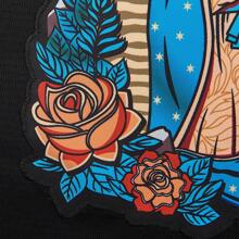 Kekambas Mexico Guadalupe Embroidered Baseball Jersey,Men's Gift,Button Short Sleeve Sports Jersey,Loose Breathable Soft Comfort V-Neck Top Jersey Men