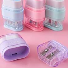 1pc Random Color Creative Stationery 2-In-1 Pencil Sharpener & Eraser, Morandic Color, Portable Mini Dual Hole, Novelty Stationery, School Supplies, Back To School, Holiday Gift, Office Supplies, Christmas, Halloween Gift - Multicolor - View 3