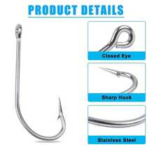 15pcs Stainless Steel Octopus Hook, Size 2/0, 4/0, 6/0, 8/0 Barbed Long Shank Straight Hook For Sea Fishing, Bass Fishing, Black Fish Angling - Multicolor - View 8
