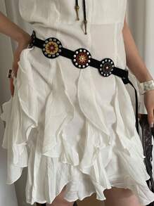 1 pieza Cinturón de mujer de estilo bohemio con decoración de remaches de piel de imitación de varios colores, para verano