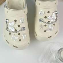 10pcs/Set DIY Shoe Decoration Charms - Pearls, Butterfly, Chain Decor For Clogs, Removable Shoe Ornaments