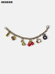 HXXOOS 1 Peça Pingente de Bolsa Vintage de Metal Multi-Pingente - Decoração de Corrente com Dinossauro Fofo, Cereja, Flor, Coração para Bolsas e Mochilas Femininas, Pingente de Bolsa Estilo INS, Presente para Namorada, Adequado para Looks Diários
