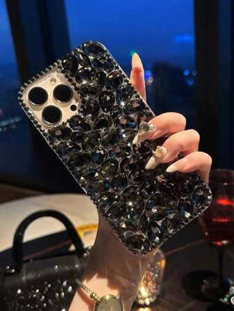 Summer Black Sapphire Rhinestone Case Compatible With Iphone 16promax 16pro 16plus 15promax 15plus 14promax 13promax Galaxy S23 S24 S25Edge