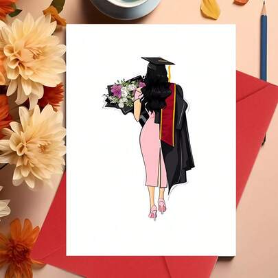 Thiệp Chúc Mừng Tốt Nghiệp Đầy Cảm Hứng Dành Cho Nữ - "Cô ấy tin rằng mình có thể, và cô ấy đã làm được" - Chúc mừng tốt nghiệp! - Thiết kế hình ảnh người phụ nữ thanh lịch trong bộ lễ phục tốt nghiệp, đội mũ và cầm bó hoa, phù hợp cho gia đình và bạn bè, lý tưởng cho lễ tốt nghiệp, hoàn hảo cho bạn bè, bạn học và bạn thân, kích thước 5*7 inch - Kèm phong bì dày.