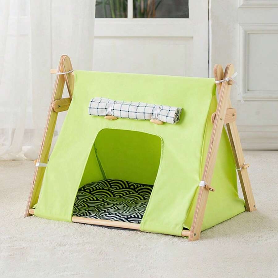 1 Set Of Portable Pet Tent, Four Season Universal Closed Cat Nest, Small Pet Conical Tent, Cute Cat Cave Cat Bed, Easy To Install, Easy To Clean, Suitable For Indoor And Outdoor Use - 綠色 - 查看 1