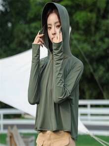 1pc Summer Ice Silk Hooded Shawl Sunscreen Clothes, Thin Outerwear With Sun Protection Hat - Sun Protection Clothing + Hat + Sleeves - View 4