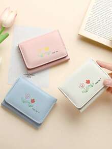 Candy Color Printed Small Wallet, Minimalist Retro Style Coin Purse For Girl, Compact & Elegant Coin Pouch - Multicolor - View 1