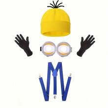 4-Piece Cute Set Including Goggles, Yellow Beanie, Gloves, Shoulder Straps, Men And Women Role Play Party Set, Funny Costumes, Halloween Costume Accessories Prom