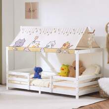 Canopy Roof Design White Painted Pine Children's Bed - Wood Color - View 1