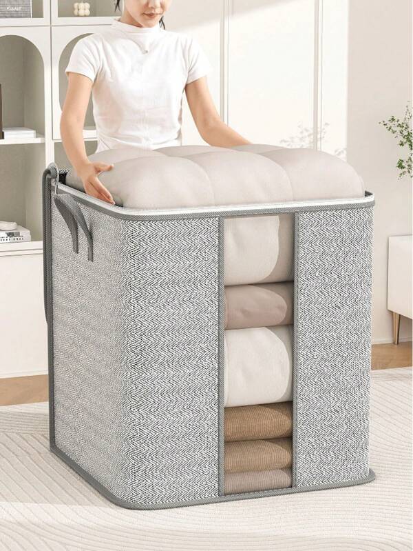 1pc No Steel Frame Gray Large Capacity Storage Bag, Cloth Fabric Material, Foldable And Portable, Suitable For Large Capacity Moving Bags, Camping Picnic Sundry Bags, Wardrobe Storage Organizer Bags, Store Clothes And Toys, Seasonal Clothes Storage Bags, Storage Boxes For Bedroom, Wardrobe, Under Bed, Living Room Bag For School School Accessories School Stuff