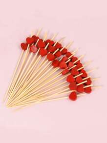 100 pezzi Stecchi per frutta a forma di cuore, Stuzzicadenti a forma di cuore, Spiedini per cocktail in bambù lunghi per decorazioni di festa di nascità, feste di compleanno, gender reveal, decorazioni per la casa, matrimoni, San Valentino, Festa della Mamma, laurea