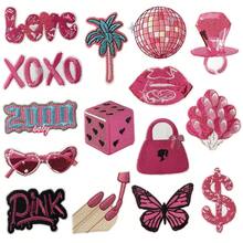 Cute Pink Style Embroidered Iron Patches, Suitable For Letter Patches On Clothes, Jeans, Jackets, Backpacks, Decorative Patches For Girls' Embroidered Pink Clothes Patches, Advanced Craftsmanship Decal Patches, Pink Embroidery Badges, Clothes, Hat Accessories Sewn Decorative Patches DIY Patchwork Iron On Patches - Multicolor - View 3