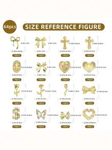 64Pcs Gold Nail Charms For Nails, 3D Alloy Cross Heart Y2K Nail Art Rhinestone For Women Girls Nail Decorations Diy Nail Art Supplies Nail Gems - Multicolor - View 6