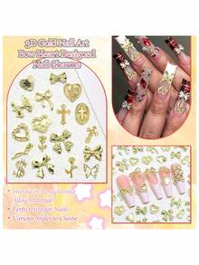 64Pcs Gold Nail Charms For Nails, 3D Alloy Cross Heart Y2K Nail Art Rhinestone For Women Girls Nail Decorations Diy Nail Art Supplies Nail Gems - Multicolor - View 3