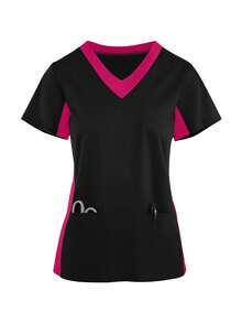 (Four-Piece Set) Scrubs Uniform Women's Running Matte Elastic Sports Nurse  Uniform Wash Clothes Work Clothes Breathable Scrub Shirt - Màu Hồng Tươi - Xem 5