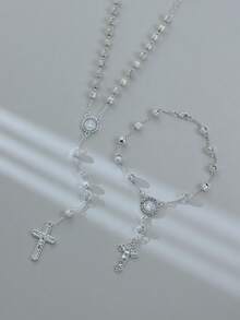 Hot Selling Exquisite Silver Virgin Mary Cross Necklace Bracelet Set - Silver Necklace and Bracelet Set - View 15