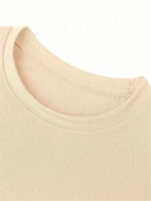 Girls Casual Letter Print Round Neck Short Sleeve T-Shirt, Summer Top - Apricot - View 4