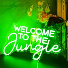 Bienvenue dans la jungle Enseignes au néon LED Lumières néon vertes pour la décoration murale Enseigne lumineuse USB pour jardin, maison, porche, magasin, Noël, salon, bar, Décoration, Grande enseigne au néon LED - Bienvenue dans la jungle - Voir 3