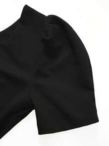 时尚夏季短袖裙毕业礼服女士精致性感泡泡袖薄款开叉包臀毕业服女黑色连衣裙 - 黑色 - 查看 5