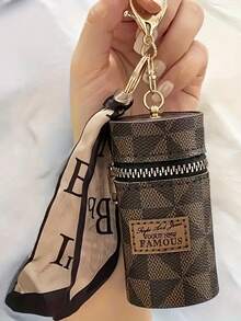 Modische mini vintage bedruckte Geldbörse mit Schal Akzent - tragbarer reißverschlusshalter für lippenstifte, stilvolles taschenzubehör | PU-Material, wasserdicht & langanhaltend, multi-color geschenk für mädchen