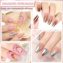 LIMEGIRL Poly Nail Gel Kit With UV Light Lamp, Nail Extension Gel Set Nail Art Magic Mirror Powder Kit, Metallic Shine & Gradient Effects, Complete DIY Nail Salon Set With Base Coat, Gloss Matte Top Coat, Nail File Brush Manicure Tool, For Home & Salon Use - 彩色 - 查看 8
