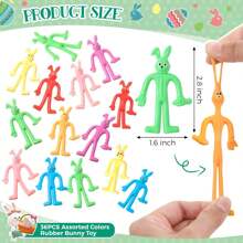 30 Pcs Random Color Easter Gifts For Kids Bendable Bunny Rubber Sticky Rabbit Stretch Bunny Toy For Boy Girl Easter Egg Hunt Party Favor Basket Stuffer Classroom Prize