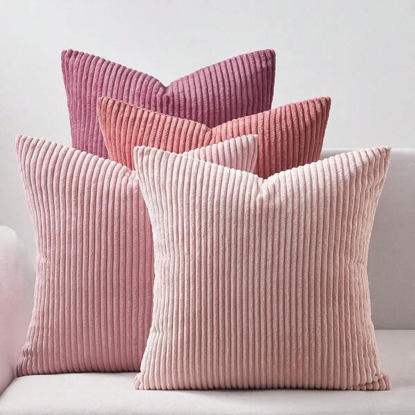 4pcs Set Soft Velvet Gradient Pink Decorative Throw Pillow Covers, Modern Double-Sided Design, Bohemian Country Style Cushion Covers, Home Decor
