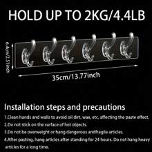 1pc 6-Row Transparent Adhesive Hook Set - Simple Wall Hooks Without Drilling, Suitable For Clothes, Hats, Towels And Accessories - Perfect Space-Saving Storage Solution For Bathroom, Closet And Bedroom