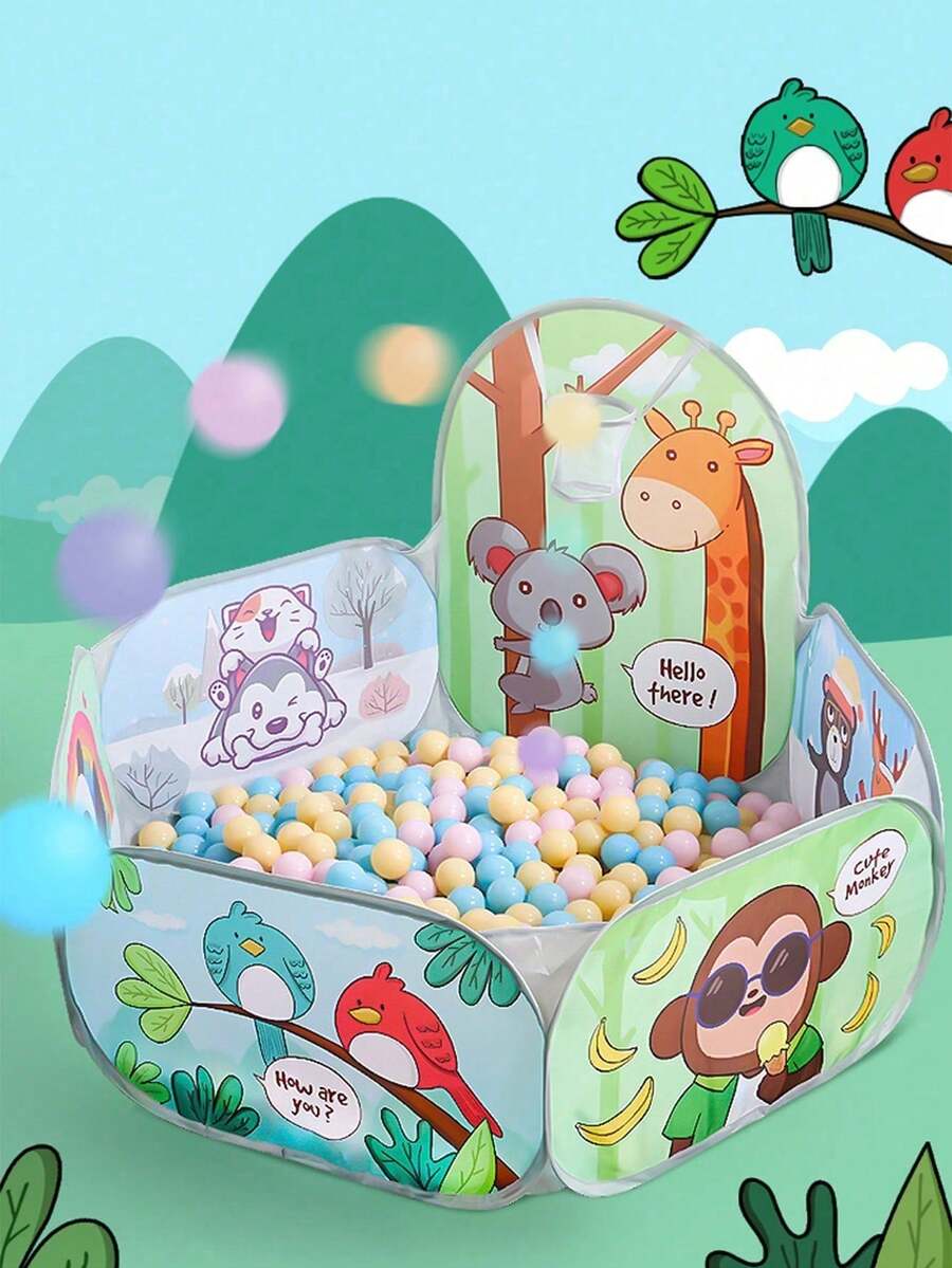 Cartoon Ball Pit Kids Playpen Dry Pool Balls Baby Ball Pool Basketball Hoop Playpen Children's Tent Baby Park Playground(Without Ball)
