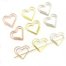 50 Stück Büroklammern in kreativen bunten Herzformen, metallischer Werkstoff (Gold, Roségold, Silber, Schwarz), Schuldbedarfsartikel, Schulmaterialien