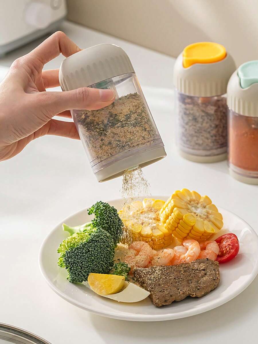 1 pezzo Macinasale con controllo della dose a pressione, dispenser di sale e pepe, organizer per spezie e condimenti da cucina, ermeticamente sigillato e resistente all'umidità, adatto per uso domestico, all'aperto, ristoranti e cucine