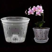 5 Packs Transparent Plastic Orchid Pots With Saucers For Air Circulation, Clear Plastic Planter For Orchid,Orchid Pot With Holes For Repotting Healthy Air Circulation And Water Drainage, Indoor & Outdoor Gardening, Home Decor
