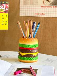1pc Hamburger Shaped Makeup Brush Holder Pen Cup - Creative Brush Stand For Vanity Desk Travel Storage - Lightweight Plastic Organizer No Assembly Required Perfect Cute Gift For Women Men Teens Students - Multicolor - View 4