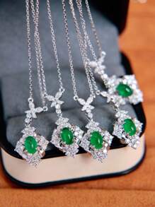 1 colar com pingente floral elegante de zircônia cúbica verde em prata esterlina S925, joia versátil para presente feminino, adequado para uso diário, festas e feriados