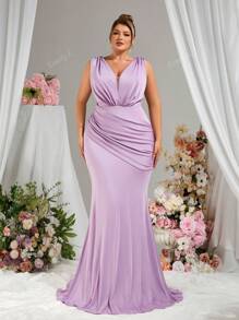 Abito da damigella d'onore Everly L elegante per primavera ed estate, con collo a V profondo, schiena scoperta, orlo a sirena in maglia elasticizzata, adatto per feste, balli, ospiti di matrimoni, cene