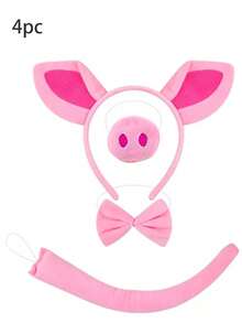4pcs Pig Accessories Set - Polyester With Ear Headband, Nose And Tail Bow For Cosplay, Weddings, Birthdays, Parties - And All Kinds Of Celebrations - Pink - View 5
