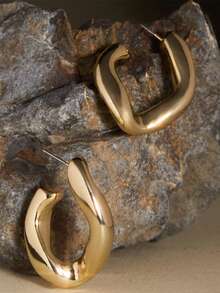 1pair Fashionable Minimalist Geometric Chain Link Clasp Earrings In Golden Tone - Silver - View 8