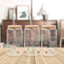 5 adesivos de copo de vidro DTF UV com gatinho fofo, adesivos de cristal 3D à prova d'água e resistentes a arranhões, adequados para copos de vidro de 473 ml, canecas, artesanato, ótima opção para decorar itens pessoais! (11,9 cm x 24,9 cm)