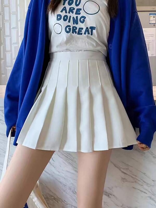 Women's Solid Color Casual Pleated Mini Skirt