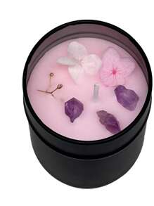 1pc High-End Black Metal Tin Scented Candle, Dried Flowers & Crystal Decor, Natural Soy Wax, Home Decoration, Suitable As Gift For Friend, Holiday, Birthday, Eid Al-Adha, Mother's Day, Father's Day