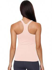 Yoga Racerback Tank Top For Women With Built In Bra,Women's Padded Sports Bra Fitness Workout Running Shirts - 粉色 - 查看 3
