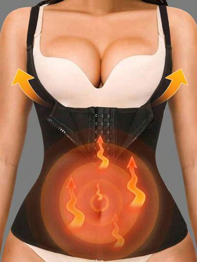 1pc Sports Body Shaper, Zippered Adjustable Waist Trainer, Tummy Control Camisole With Suspenders Exercise Waist Belt Suitable For Workout Home Sports And Walk