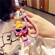 1pc Women Cartoon Doll Keychain, PVC Keychain Bracelet, Creative Personalized Keychain Theme Party Gift - Pink - View 5