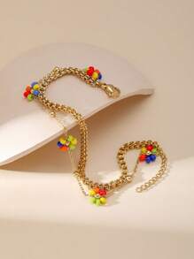 1 Peça Pulseira de Camadas Minimalista e Elegante de Contas de Flor Entrelaçadas em Aço Inoxidável para Mulheres, Adequada para Encontros, Festas e Uso no Escritório