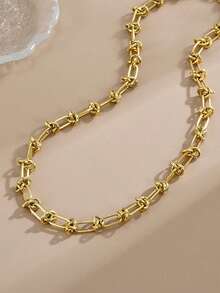 2pcs/Set Fashionable Gold Plated Stainless Steel Knotted Bracelet And Necklace, Heavy Metal Hip-Hop Punk Bar Chain Jewelry Set, Unisex, Suitable For Daily Wear - Bracelet + Necklace 2 Piece Set - View 6